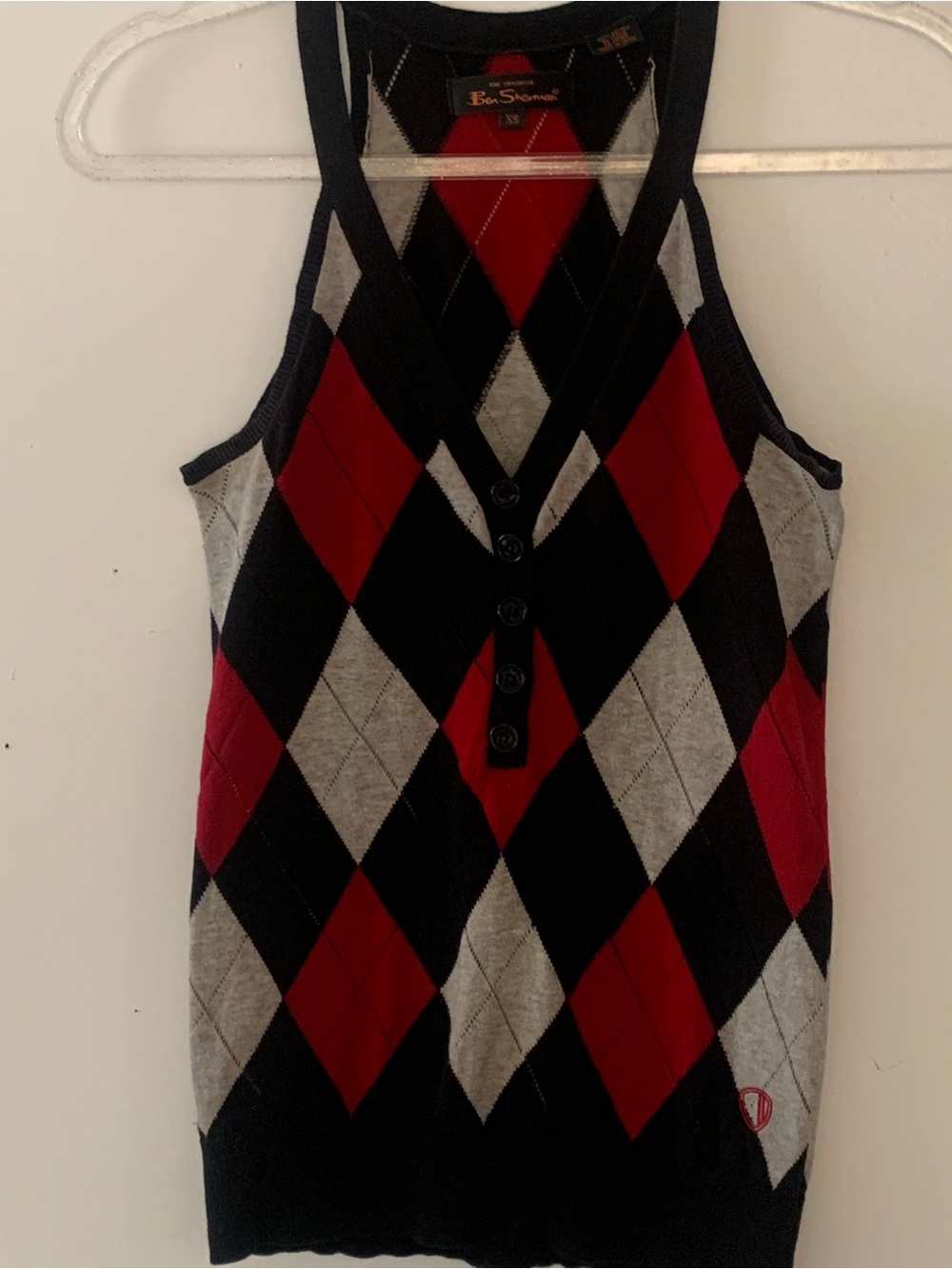 Ben Sherman Red Black Gray Argyle Henley Tank